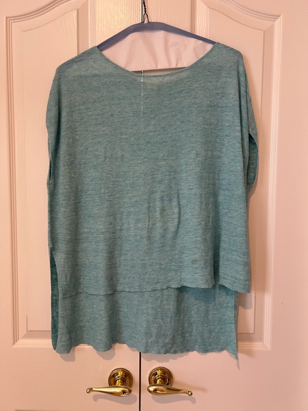 Eileen Fisher Soft Layered Knit Top in Seafoam Green - has flaw